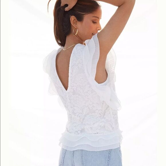 NWT Anthropologie Eva Franco Ruffled Lace Blouse Large #109 - Picture 3 of 5